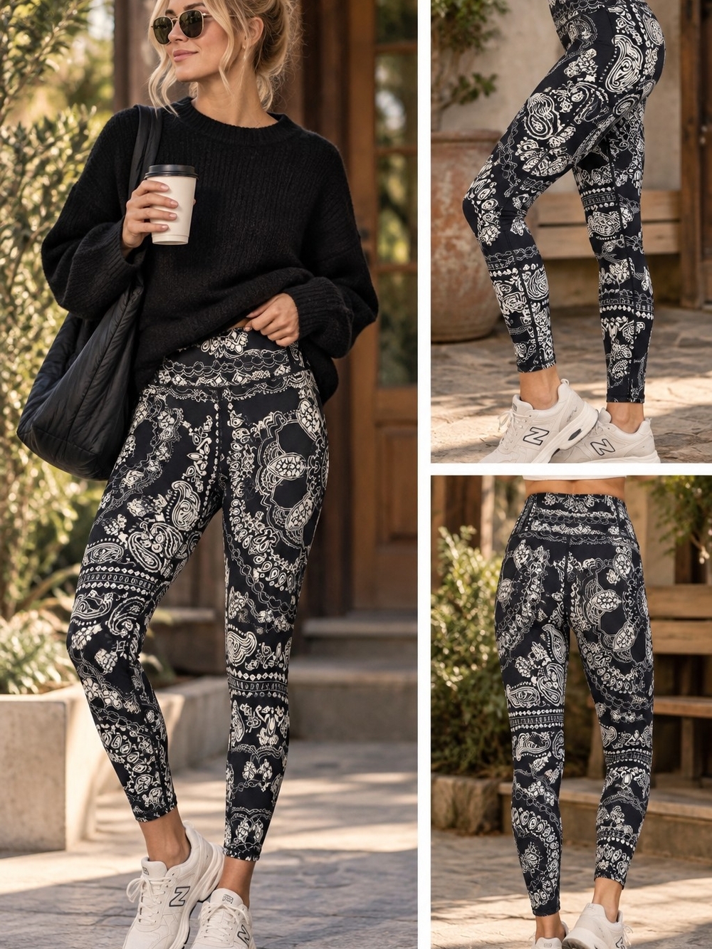 FP Movement by Free People Black & White Paisley High-Waist Leggings